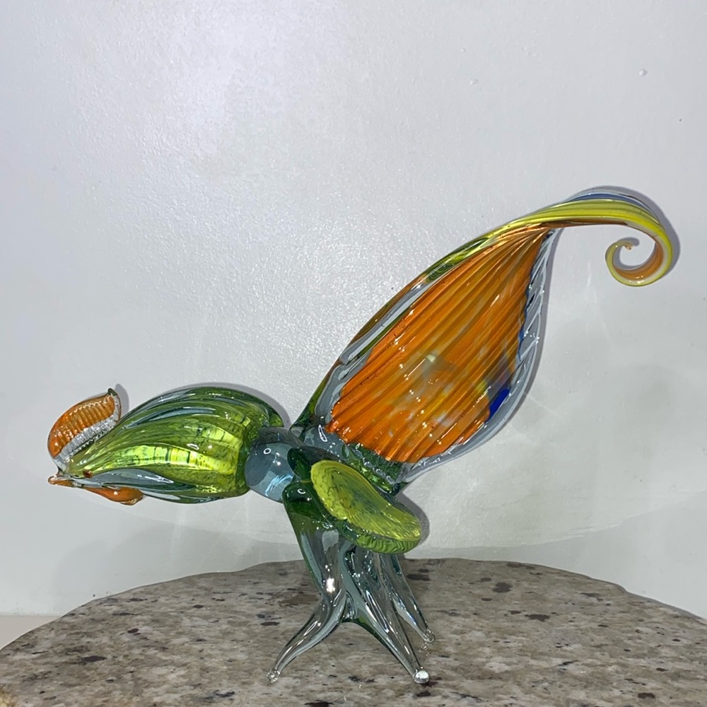 Mid 20th Century Elaborately Colorful Murano Style Glass Art Rooster